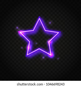 Neon purple star frame with space for text. Abstract electric light background.