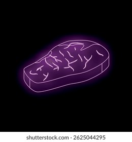 Sinal de bife roxo neon brilhando em um fundo escuro, perfeito para restaurante, bar ou negócios relacionados à comida