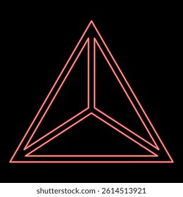 Neon pyramid shape triangle view from above Sacred geometry red color vector illustration image flat style light
