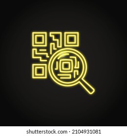 Neon Qr code verification icon in line style. Covid certificate checking. Vector illustration.