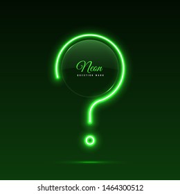 Neon question mark. Glass banner of a round shape. Transparent billboard with neon lights. Vector