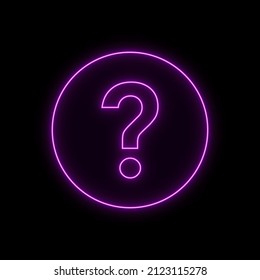 Neon question mark. Large question mark. Glowing circle icon isolated on black.