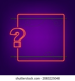Neon quiz banner. Glowing question mark. Shining neon effect. Vector stock illustration.