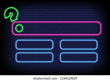 Neon quiz game template. Four options answers for knowledge exam in school, tv show. Vector Illustration 10 eps