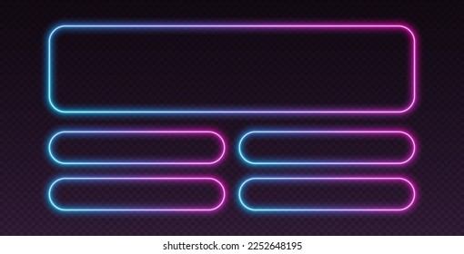 Neon quiz template, UI design for questionnaire with multiple answers. Glowing borders set for tv show contest. Colors are easy to change. Vector illustration.