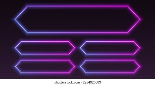 Neon quiz template, UI design for questionnaire with multiple answers. Glowing borders set for tv show contest. Colors are easy to change. Vector illustration.