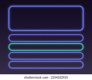 Neon quiz template, UI design for questionnaire with multiple answers. Glowing borders set for tv show contest. Colors are easy to change. Vector illustration.