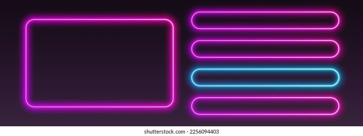 Neon quiz template, UI design for questionnaire with multiple answers. Glowing borders set for tv show contest. Colors are easy to change. Vector illustration.