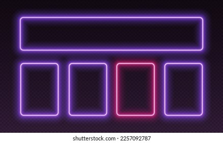 Modèle de quiz Neon, conception de l'interface utilisateur pour le questionnaire avec plusieurs réponses. Bordures scintillantes fixées pour le concours télé-spectacle. Les couleurs sont faciles à changer. Illustration vectorielle.