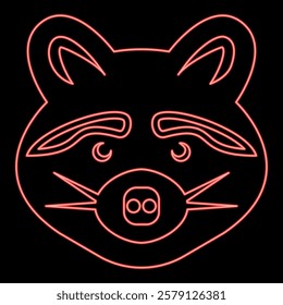 Neon raccoon head red color vector illustration image flat style