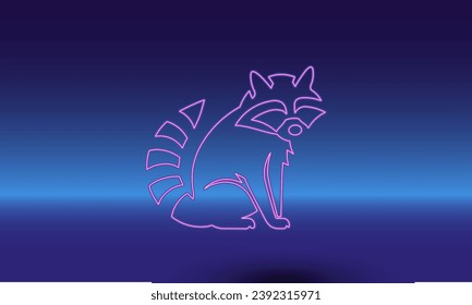 Neon raccoon symbol on a gradient blue background. The isolated symbol is located in the bottom center. Gradient blue with light blue skyline