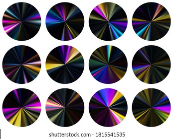 Neon radial metallic gradient ux button elements vector collection. Isolated soft swatches. Banner metal surface gradient backgrounds. Label backgrounds material design.