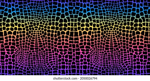 Neon rainbow colored crocodile print seamless pattern  Gradient background  Vector wallpaper 
