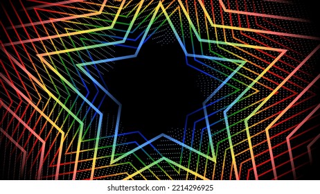 Neon Rainbow Gradient Star Lines Effect on Black Background