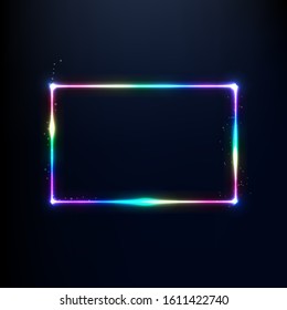 A neon rainbow rectangle is edged with sequins. Vector Illustration