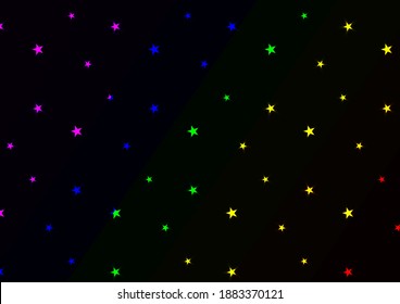 Neon rainbow star pattern. Starry pattern on dark rainbow background. Stars change color according to background color.