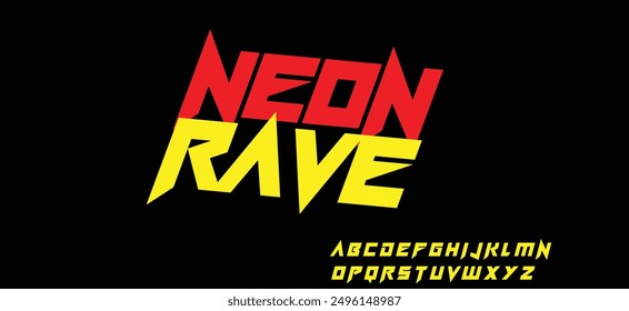 Neon Rave fuente . Tipo para el deporte, carrera, gimnasio, diseño tipográfico del Vector de coche