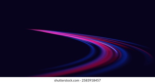 Neon rays movement background. Glowing vortex of waves, lines. Speed ​​of light. Vector.