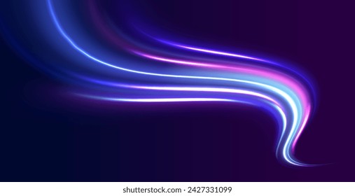 Neon rays vector abstract background. Futuristic technological style. Abstract background with speed lines. Vector illustration. Futuristic. The light lines of the road are blue.