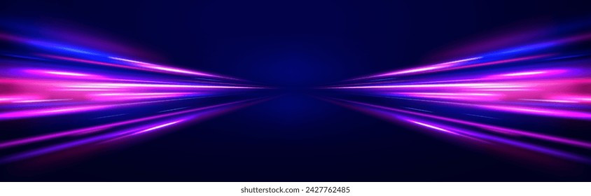 Neon rays vector abstract background. Futuristic technological style. Abstract background with speed lines. Vector illustration. Futuristic. The light lines of the road are blue.