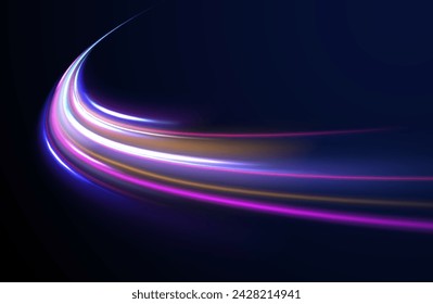 Neon rays vector abstract background. Futuristic technological style. Abstract background with speed lines. Vector illustration. Futuristic. The light lines of the road are blue.