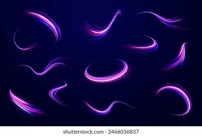 Neon rays vector abstract background png. Futuristic technological style. Abstract background with speed lines. Vector illustration. Futuristic. The light lines of the road are blue