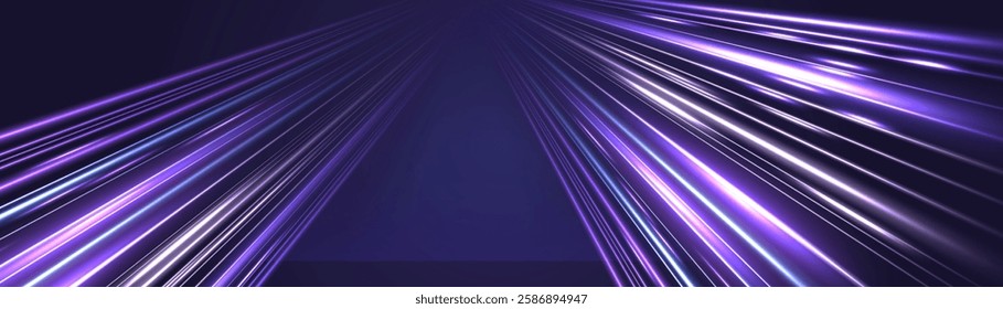 Neon rays vector abstract background. Futuristic technological style. Abstract background with speed lines. Vector illustration. Futuristic. The light lines of the road are blue.