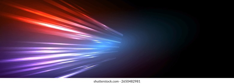 Raios de néon vetoriais abstratos de fundo. Estilo tecnológico futurista. Fundo abstrato com linhas de velocidade. Ilustração vetorial. Futurista.