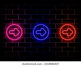 Neon realistic arrows signs, set of pointers showing direction vector illustration. green, red, yellow, pink, blue, orange