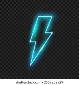 Neon realistic thunderbolt, isolated glowing lightning decoration for pub or night club, home decor. Vector shiny sign, symbol of high voltage, shining retro or futuristic bolt arrow design