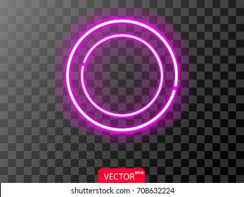 Neon realistic violet circles on transparent background. Vector illustration.