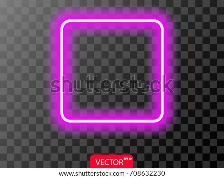 Neon realistic violet square on transparent background. Vector illustration.