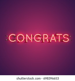 Neon realistic word 'CONGRATS' for advertising, vector illustration