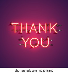 Neon realistic words 'THANK YOU' for advertising, vector illustration