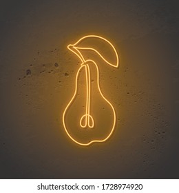 Neon Rear sign. Glowing neon Pear icon isolated on dark background. Pear emblem. Vector Illustration