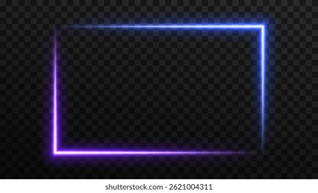 Neon rectangle colored frame. Neon lights horizontal sign. Geometric glow shape with copy space.