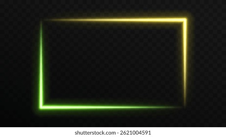 Neon rectangle colored frame. Neon lights horizontal sign. Geometric glow shape with copy space.
