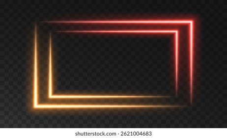 Neon rectangle colored frame. Neon lights horizontal sign. Geometric glow shape with copy space.