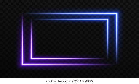 Neon rectangle colored frame. Neon lights horizontal sign. Geometric glow shape with copy space.