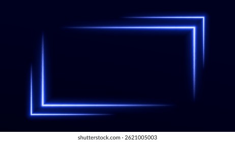 Neon rectangle colored frame. Neon lights horizontal sign. Geometric glow shape with copy space.
