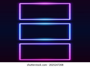 Neon rectangle frame. neon horizontal sign. Vector abstract portal. Geometric glow  or laser glowing lines. Abstract background for your text