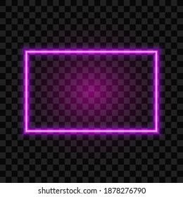 Neon rectangle frame, isolated on transparent background, vector illustration.