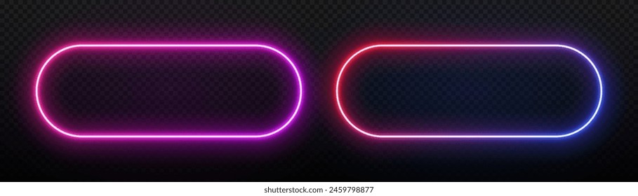 Neon rectangle frame. Led border light. Laser geometric banner. Fluorescent glow elements for the design of clubs, games and technology.