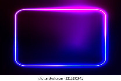 Neon rectangle frame or neon lights horizontal sign. Vector abstract background, tunnel, portal. Geometric glow outline shape or laser glowing lines. Abstract background with space for your text.