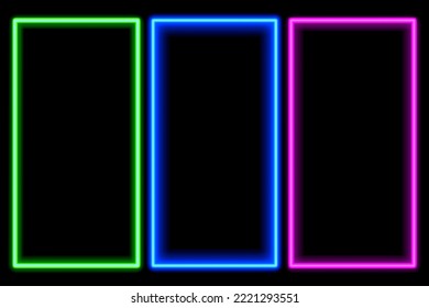 Signo horizontal de neón rectangular o neón iluminado. Fondo abstracto vectorial, túnel, portal. Forma de contorno geométrico de resplandor o líneas brillantes láser. Resumen de fondo con espacio para el texto.