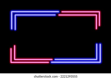 Neon rectangle frame or neon lights horizontal sign. Vector abstract background, tunnel, portal. Geometric glow outline shape or laser glowing lines. Abstract background with space for your text.