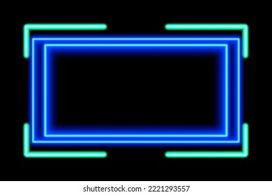 Neon rectangle frame or neon lights horizontal sign. Vector abstract background, tunnel, portal. Geometric glow outline shape or laser glowing lines. Abstract background with space for your text.