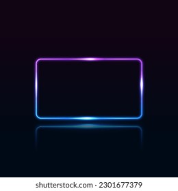 Neon rectangle frame or neon lights horizontal sign. Vector abstract background, tunnel, portal.