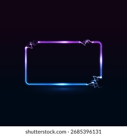 Neon rectangle frame or neon lights horizontal sign. Vector abstract background, tunnel, portal. Geometric glow outline shape or laser glowing lines. Abstract background with space for your text.