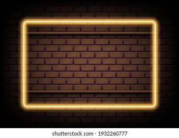 Signo de marco rectangular de neón o luces de neón. Ilustración vectorial. Eps 10.